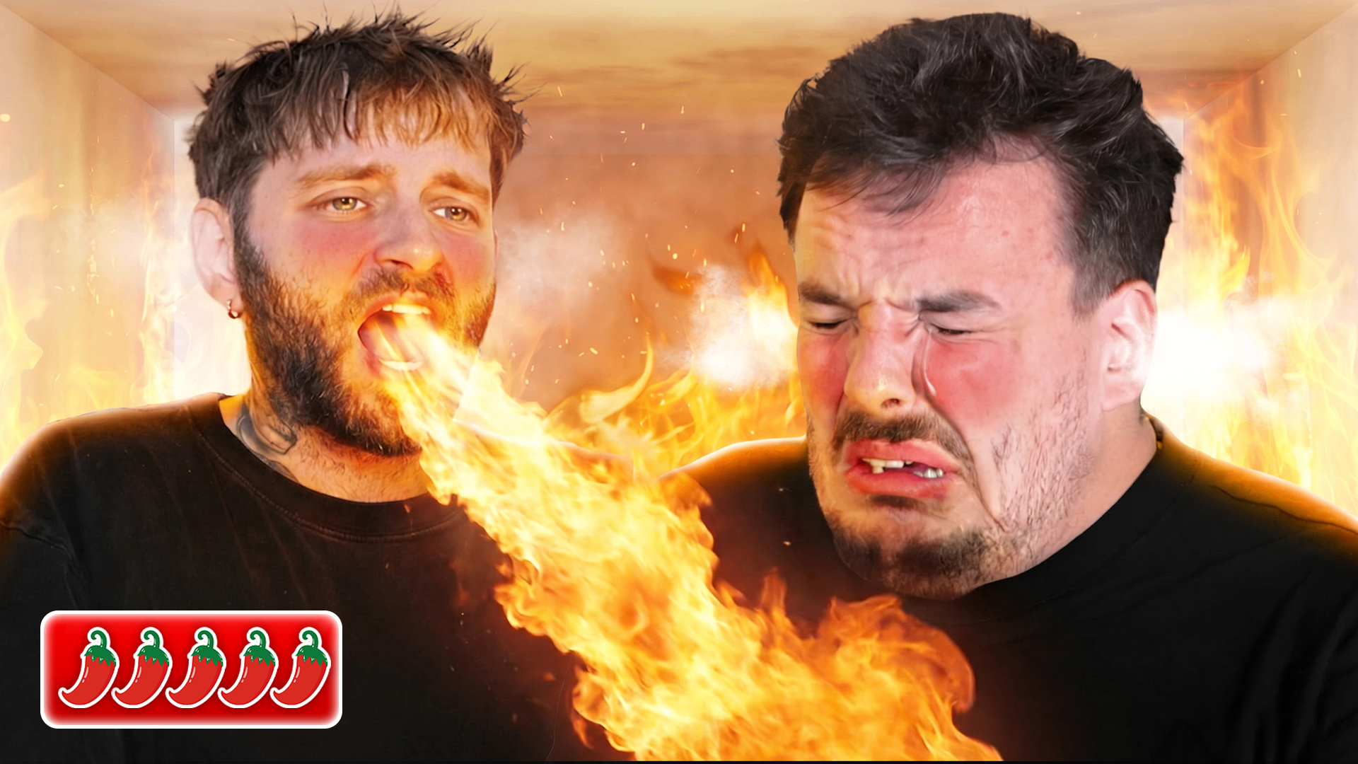 Spicy food challenge thumbnail with fire