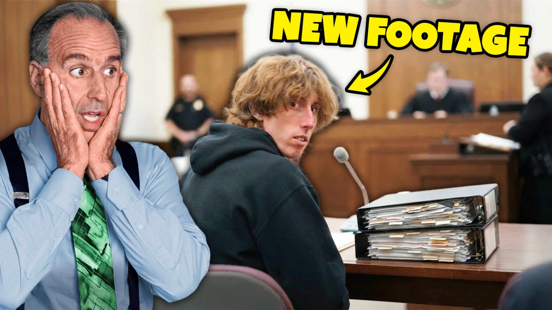 Courtroom thumbnail with New Footage callout