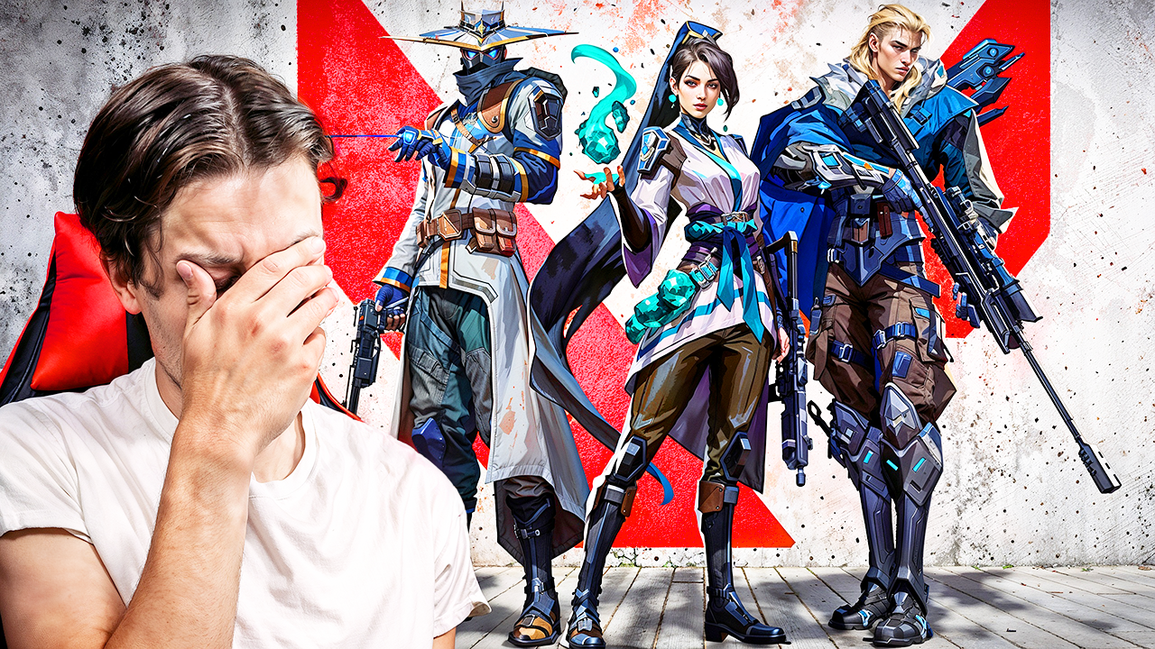 Valorant Sova Sage Cypher thumbnail with facepalm reaction